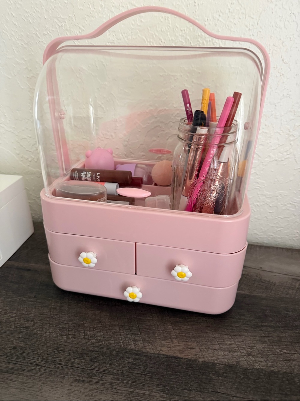 Pink Cosmetic Organizer Case with Clear Top